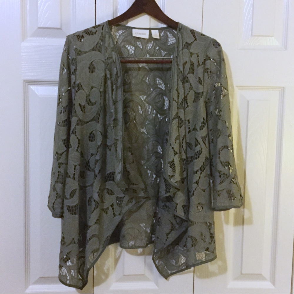 Chicos Sage Green Open-Front Lace Cardi